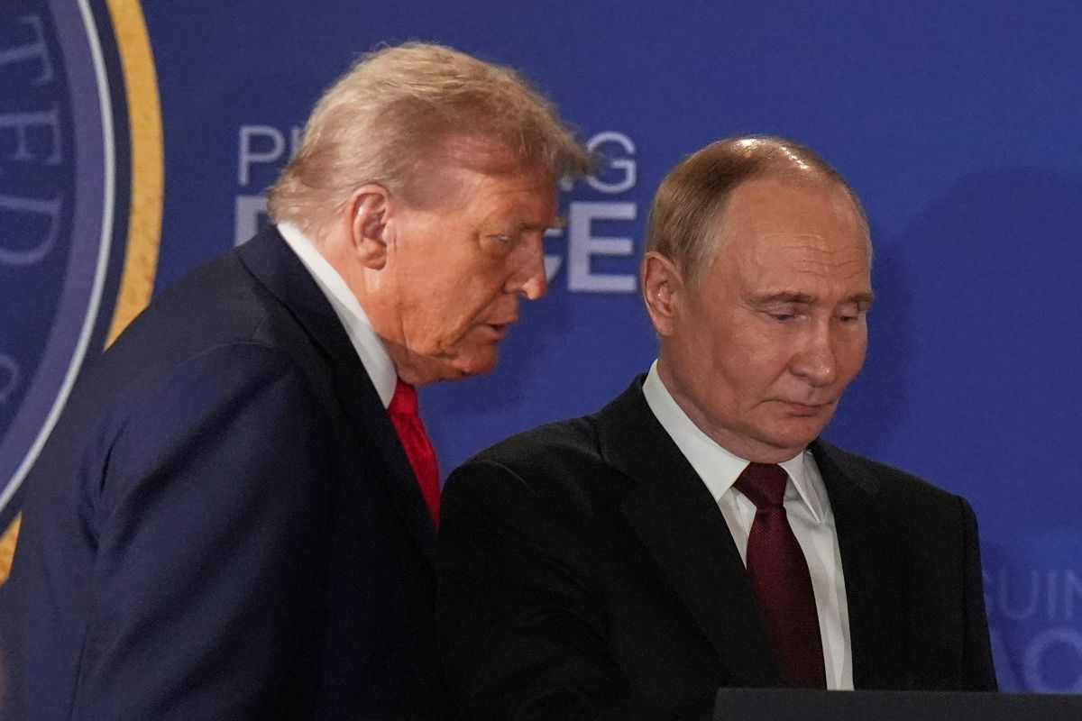 US President Donald Trump alongside Russian President Vladimir Putin at the Alaska summit, 15 August 2025.